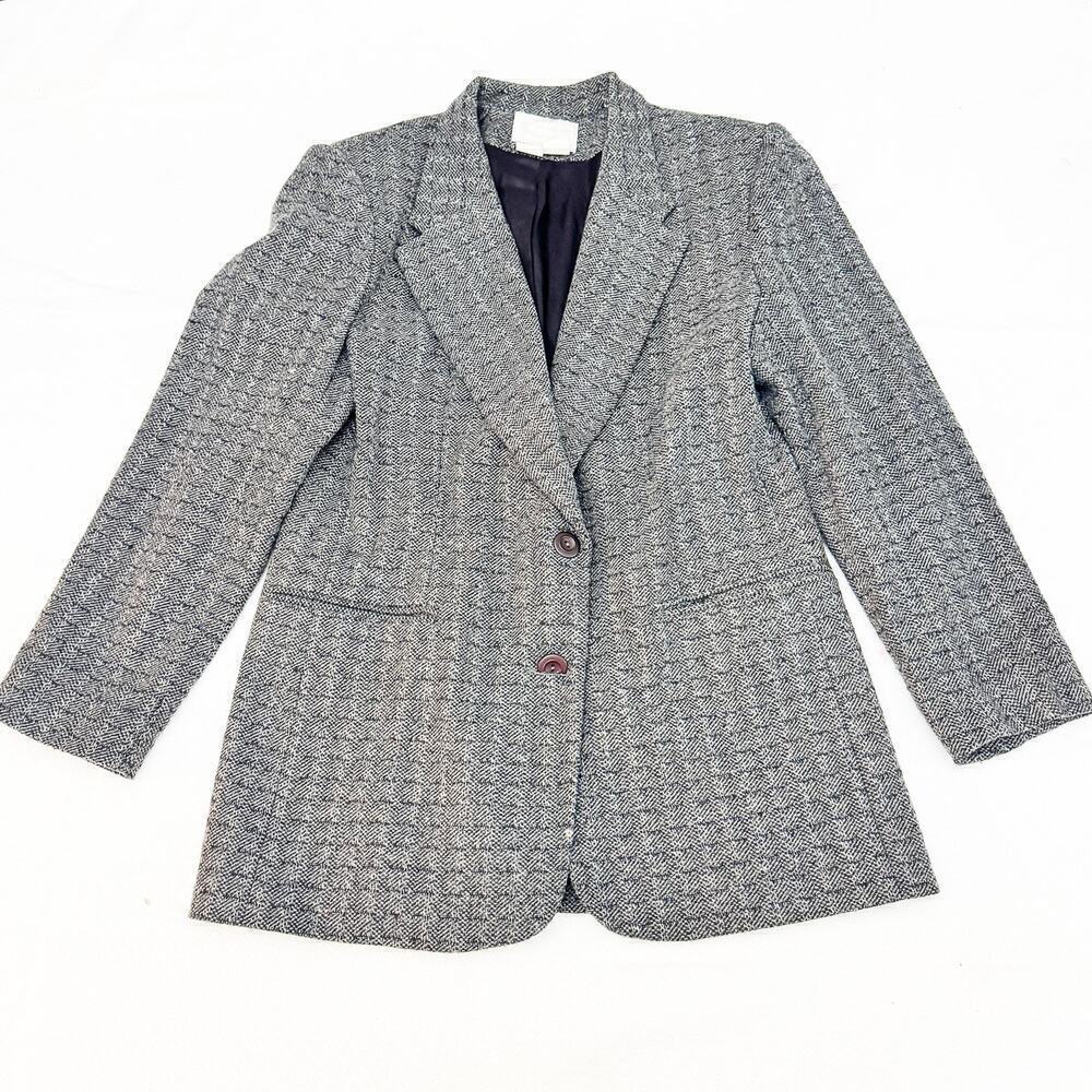 Michele Polyester Wool Blend Gray Woven Tweed Two Button Jacket Blazer Size 10